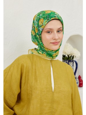 Fresh Scarfs Peach Garden Desen Pamuk Vual Eşarp Pastel Sarı