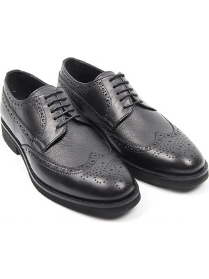 İGS Siyah Deri Klasik Erkek Ayakkabı Brogue Detaylı Bağcıklı Model