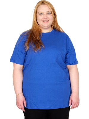 ModeXL Mode Xl Gerçek Büyük Beden Kadın T-Shırt %100 Pamuk Penye 20031 Saks