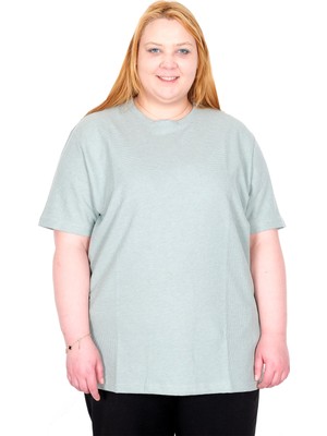 ModeXL Mode Xl Gerçek Büyük Beden Kadın T-Shırt Waffle Dokulu 20033 Cagla