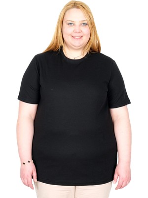 ModeXL Mode Xl Gerçek Büyük Beden Kadın T-Shırt Waffle Dokulu 20033 Sıyah