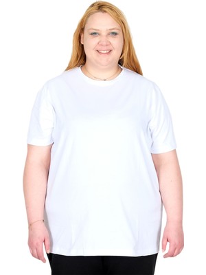 ModeXL Mode Xl Gerçek Büyük Beden Kadın T-Shırt Likralı Penye 20149 Beyaz