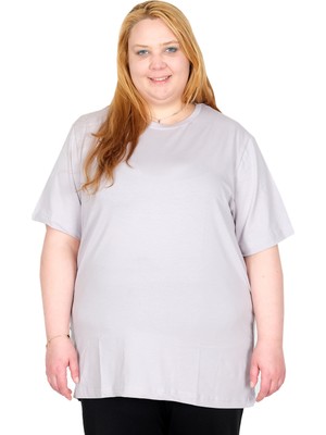 ModeXL Mode Xl Gerçek Büyük Beden Kadın T-Shırt Likralı Penye 20149 Gri