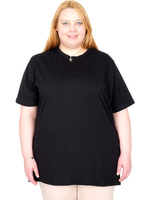 ModeXL Mode Xl Gerçek Büyük Beden Kadın T-Shırt Likralı Penye 20149 Sıyah