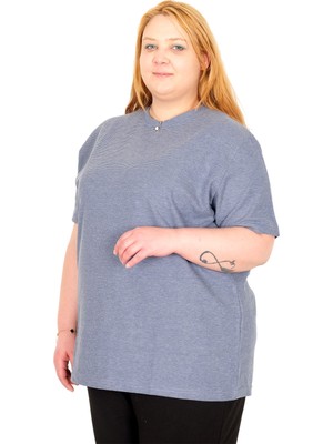 ModeXL Mode Xl Gerçek Büyük Beden Kadın T-Shırt Waffle Dokulu 20033 Indıgo