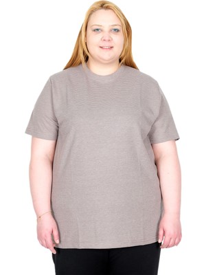 ModeXL Mode Xl Gerçek Büyük Beden Kadın T-Shırt Waffle Dokulu 20033 Sutlu Kahve