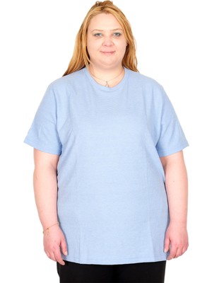 ModeXL Mode Xl Gerçek Büyük Beden Kadın T-Shırt Waffle Dokulu 20033 Mavi
