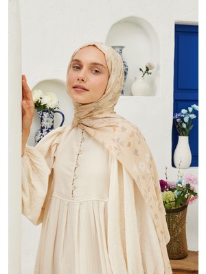 Fresh Scarfs Soft Flowers Desen Rami Şal Nude
