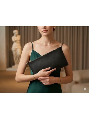 Veloria Siyah Kadın Portföy El Çantası -Suni  Deri Şık Gece Çantası - Clutch