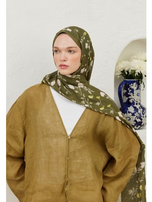 Fresh Scarfs Soft Flowers Desen Rami Şal Haki