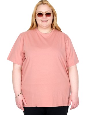 ModeXL Mode Xl Gerçek Büyük Beden Kadın T-Shırt Likralı Penye 20149 Pudra