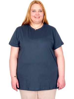 ModeXL Mode Xl Gerçek Büyük Beden Kadın T-Shırt %100 Pamuk Penye 20031 Petrol Yesili