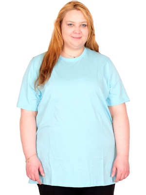 ModeXL Mode Xl Gerçek Büyük Beden Kadın T-Shırt %100 Pamuk Penye 20031 Turkuaz