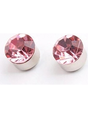 Tamgacrafts Pembe Zirkon Taşlı 4 mm Mıknatıslı Deliksiz Küpe 1 Çift Manyetik Fake Küpe