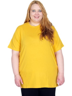 ModeXL Mode Xl Gerçek Büyük Beden Kadın T-Shırt Likralı Penye 20149 Hardal
