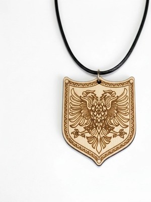 Tamgacrafts Çift Başlı Kartal Kolye Selçuklu & Arnavut Sembolü Ahşap 3.4x2.5 cm Hafif Minimalist Tasarım