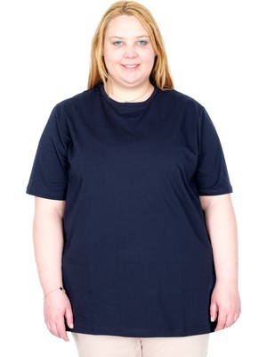 ModeXL Mode Xl Gerçek Büyük Beden Kadın T-Shırt Likralı Penye 20149 Lacivert