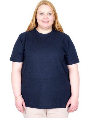 ModeXL Mode Xl Gerçek Büyük Beden Kadın T-Shırt Waffle Dokulu 20033 Lacivert