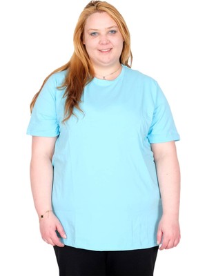 ModeXL Mode Xl Gerçek Büyük Beden Kadın T-Shırt Likralı Penye 20149 Turkuaz