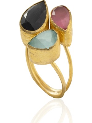 Kadir Jewellery 22 Ayar Altın Kaplama Zirkon Taşlı Ayarlanabilir Renkli Taşlı Yüzük