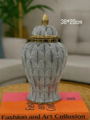 Betonique Stone Dekoratif Kapaklı Seramik Vazo (38×20 Cm)