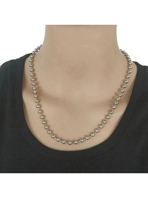 Tamgacrafts 3mm Paslanmaz Çelik Top Boncuk Kolye Zincir 60 cm Orta Uzunluk Unisex