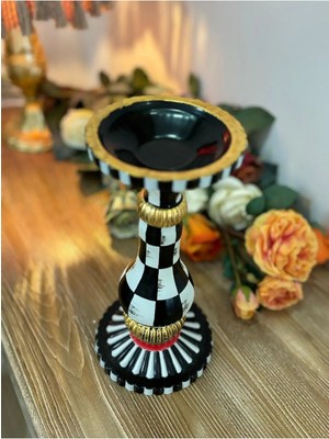 Betonique Stone Damalı Cam Mumluk 26 cm