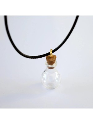 Tamgacrafts Ufak Yuvarlak Bombe Cam Şişe Kolye Dilek Hatıra Saklama Şişesi Mantar Tıpalı Deri Kayış