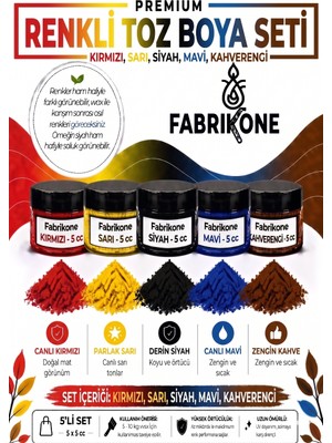 Fabrikone 5'li Set Premium Parafin Soya Wax Toz Mum Boyası Hobi Seti - 5 cc (Kırmızı, Sarı, Siyah, Mavi, Kahverengi) BKFAB5KSRSMKH5G