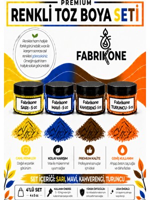 Fabrikone 4'lü Set Premium Parafin Soya Wax Toz Mum Boyası Hobi Seti - 5 cc (Sarı, Mavi, Kahverengi, Turuncu) BKFAB4SRMKHT5G