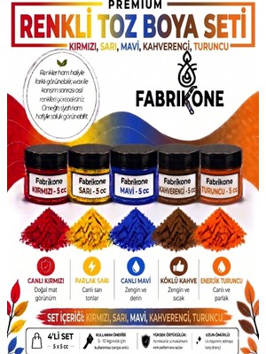 Fabrikone 5'li Set Premium Parafin Soya Wax Toz Mum Boyası Hobi Seti - 5 cc (Kırmızı, Sarı, Mavi, Kahverengi, Turuncu) BKFAB5KSRMKHT5G
