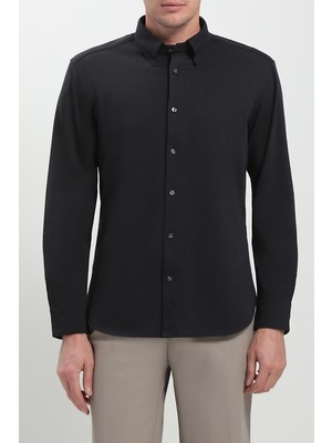 Emporio Armani Erkek Regular Fit Mini Kartal Detaylı Pamuklu Uzun Kollu Siyah Gömlek EM005446 AF10762-FB469