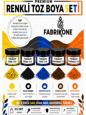 Fabrikone 5'li Set Premium Parafin Soya Wax Toz Mum Boyası Hobi Seti - 5 cc (Sarı, Siyah, Mavi, Kahverengi, Turuncu) BKFAB5SRSMKHT5G