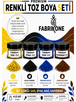 Fabrikone 4'lü Set Premium Parafin Soya Wax Toz Mum Boyası Hobi Seti - 5 cc (Sarı, Siyah, Mavi, Kahverengi) BKFAB4SRSMKH5G