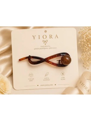 Yiora Vintage Retro Şık Kahve Renkli Incili Kıstırmalı Saç Tokası 11CM - Modern Topuz Tokası Klipsli Toka