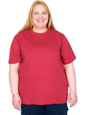 ModeXL Mode Xl Gerçek Büyük Beden Kadın T-Shırt Likralı Penye 20149 Bordo