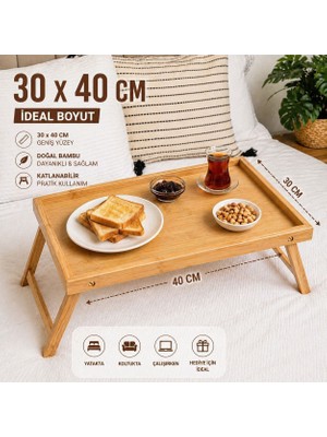Myplas Bambu Katlanır Yatak Tepsisi – Ayaklı Kahvaltı & Laptop Servis Sehpası 30X40 cm