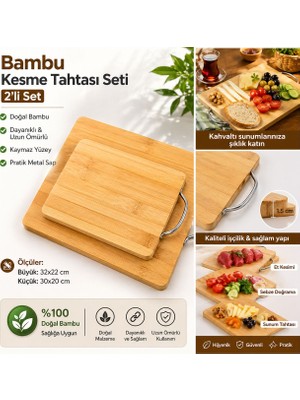 Myplas Bambu 2’li Kesme Tahtası Seti – Sebze, Et Doğrama & Sunum Tahtası 32X22 / 30X20 cm