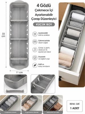 Fafatara 4 Gözlü Çekmece Içi Ayarlanabilir Çorap Düzenleyici Küçük Boy