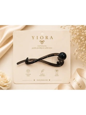 Yiora Vintage Retro Şık Kahve Renkli Incili Kıstırmalı Saç Tokası 11CM - Modern Topuz Tokası Klipsli Toka