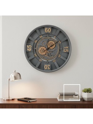 İki Yedi Konsept Overspin Antrasit Gri Renk 60 cm Metal Kasa Döner Çarklı Duvar Saati Ofis Hediyesi Dekorasyon Ev Iş