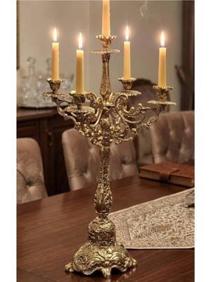 Betonique Stone Pirinç 5 Kollu Şamdan 60 cm