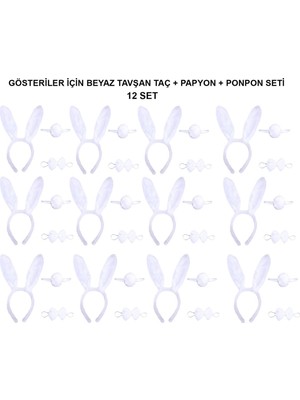 Go İthalat Beyaz Tavşan Kostüm Seti – Taç, Papyon, Kuyruk (12’li Paket) (5381)