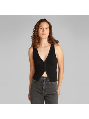 Calvin Klein Cardigan Kadın Siyah Kolsuz T-Shirt