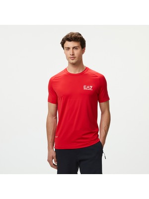 Ea7 Erkek Kırmızı Bisiklet Yaka T-Shirt