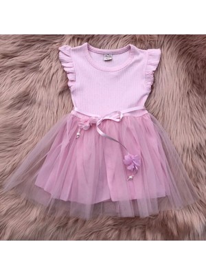 Retro Women Kız Çocuk Pembe Fırfırlı Tül Etekli Doğum Günü Özel Gün Günlük Prenses Sevimli Şık Elbise