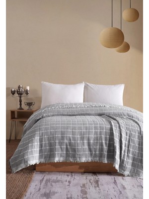 Miracolo Home Gri Müslin 4 Katlı Yatak Örtüsü Pike Tek Kişilik Pamuklu Pike 170X204