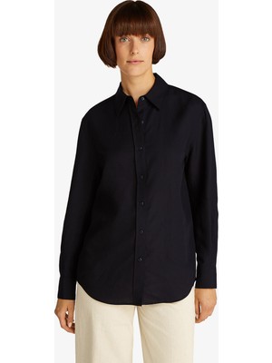 Calvin Klein Linen Blend Regular Kadın Siyah Gömlek