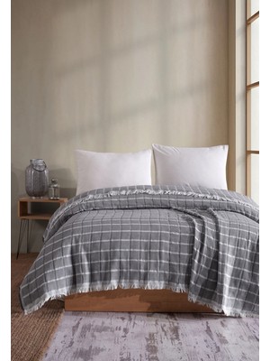 Miracolo Home Antrasit Müslin 4 Katlı Yatak Örtüsü Pike Tek Kişilik Pamuklu Pike 170X207