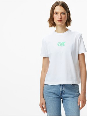 Calvin Klein Archive Logo Jersey Classic Kadın Beyaz T-Shirt